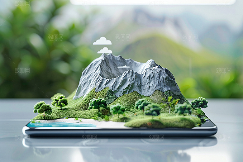 手机VR山水超现实未来模型