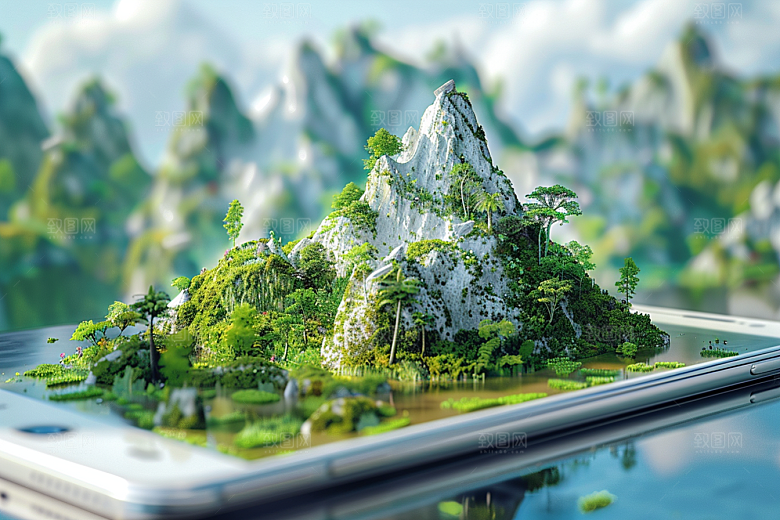 手机VR山水3D虚拟现实模型