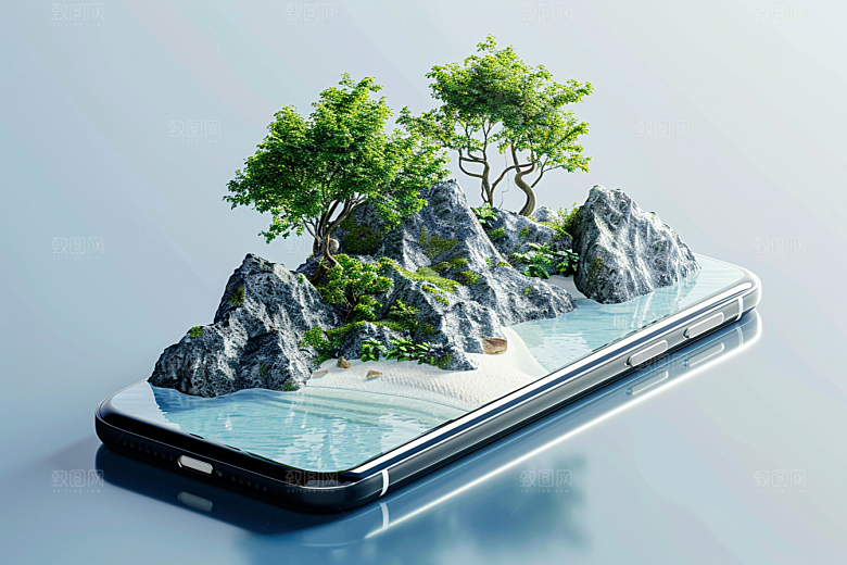 手机VR山水风光数码设备模型