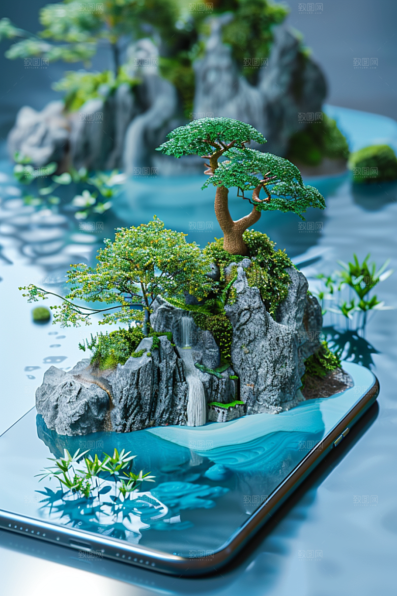 手机VR山水超现实自然模型