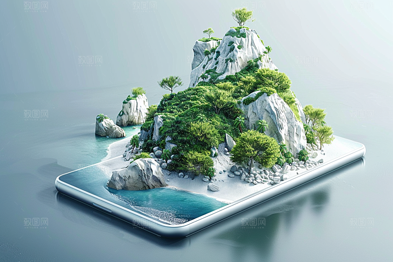 手机VR山水3D自然模型