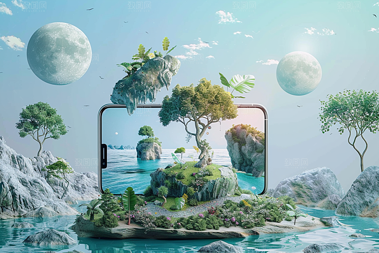 手机VR山水高清3D模型