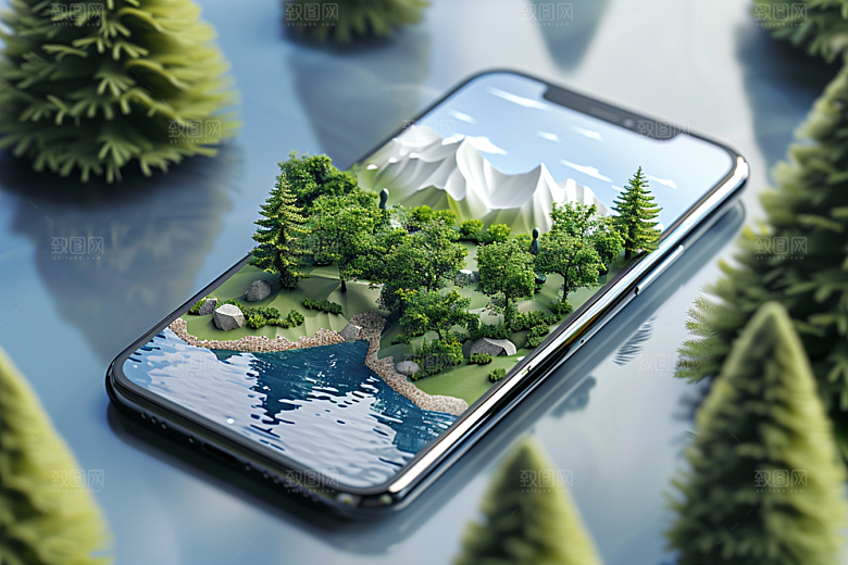 手机VR山水立体自然模型