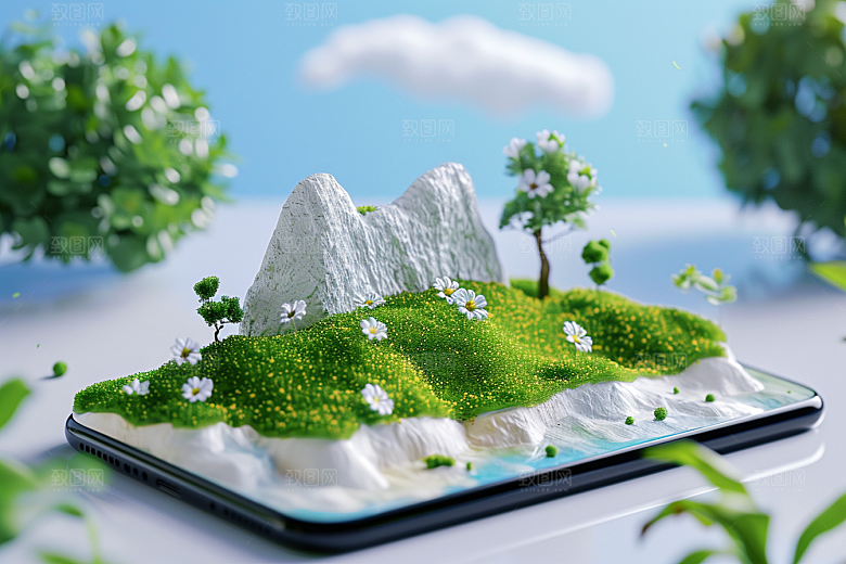 手机VR山水3D未来模型