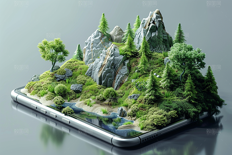 手机VR山水3D高清模型