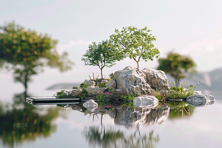 手机VR山水幻想风立体模型