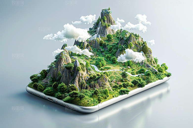 手机VR山水自然元宇宙模型