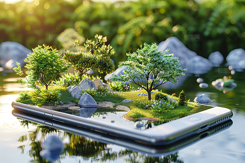 手机VR山水幻想风立体模型