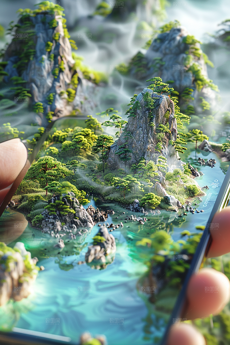 手机VR山水自然3D模型