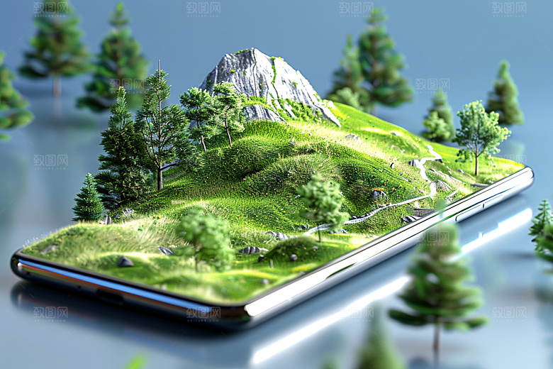 手机VR山水数码设备自然模型