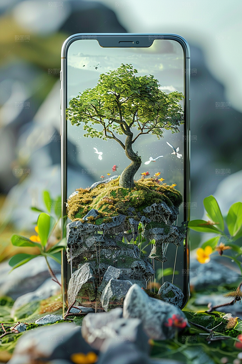 手机VR山水立体超现实模型