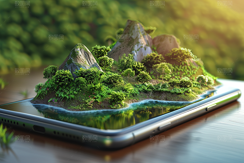 手机VR山水自然数码设备模型