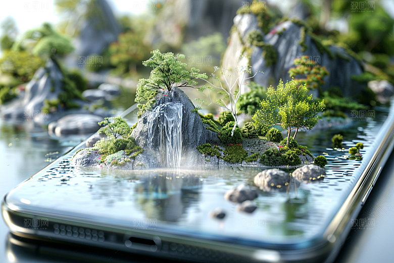 手机VR山水自然科技模型