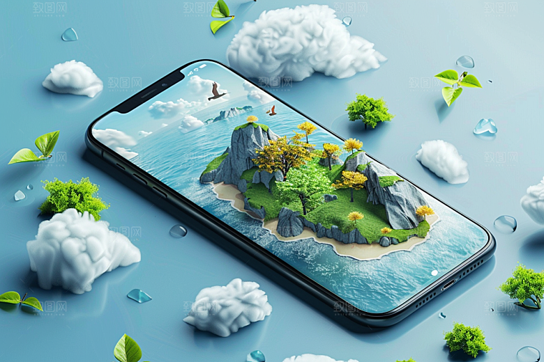 手机VR山水立体数码设备模型