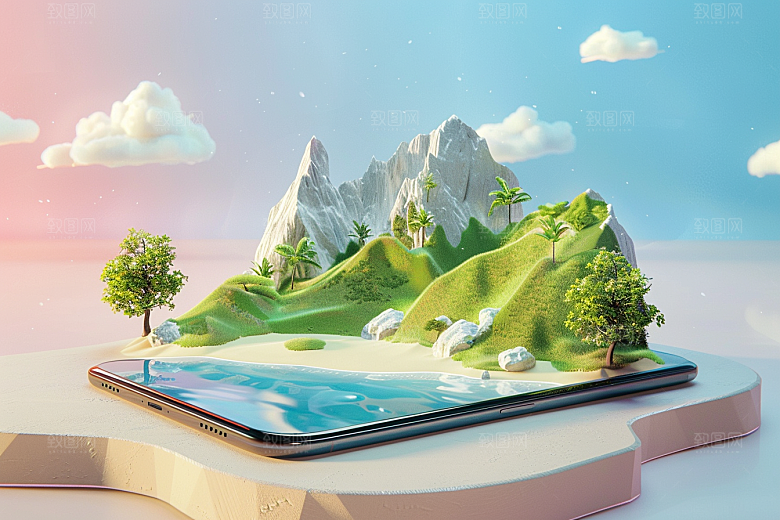 手机VR山水风光3D模型