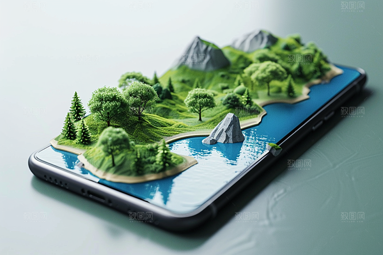 手机VR山水科技幻想风模型