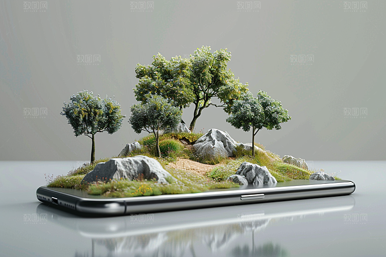 手机VR山水数码设备超现实模型