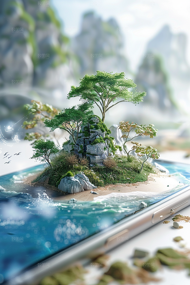 手机VR山水立体VR技术模型