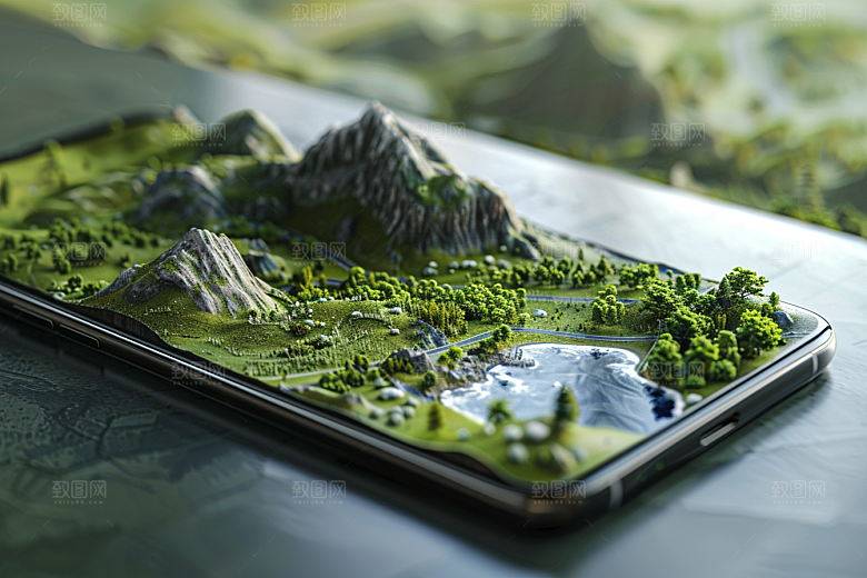 手机VR山水自然科技模型