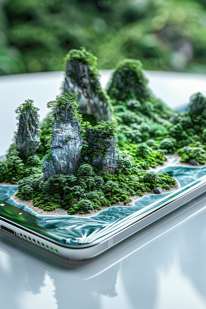 手机VR山水虚拟现实自然模型