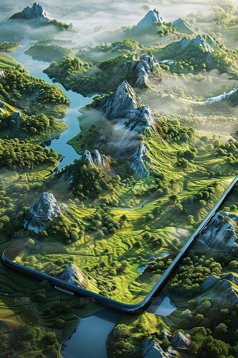 手机VR山水自然立体模型