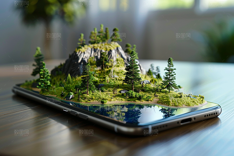 手机VR山水立体数码设备模型