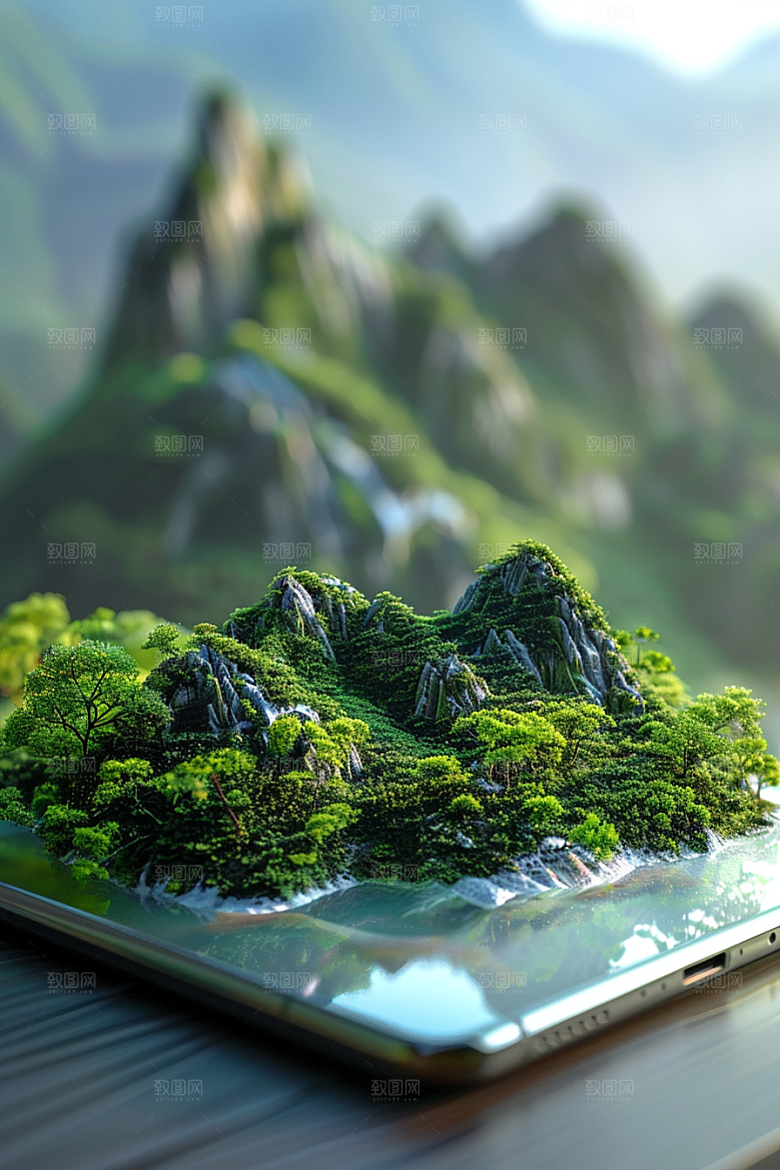 手机VR山水数码设备超现实模型