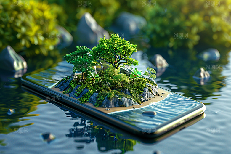 手机VR山水3D数码设备模型