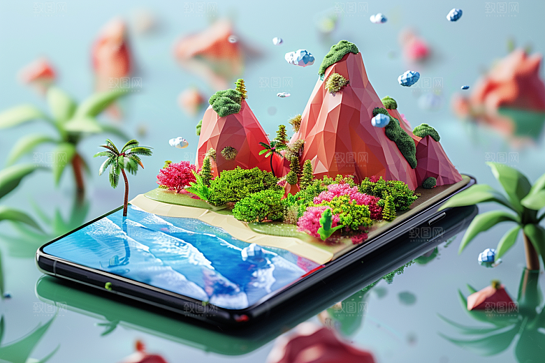 手机VR山水数码设备超现实模型