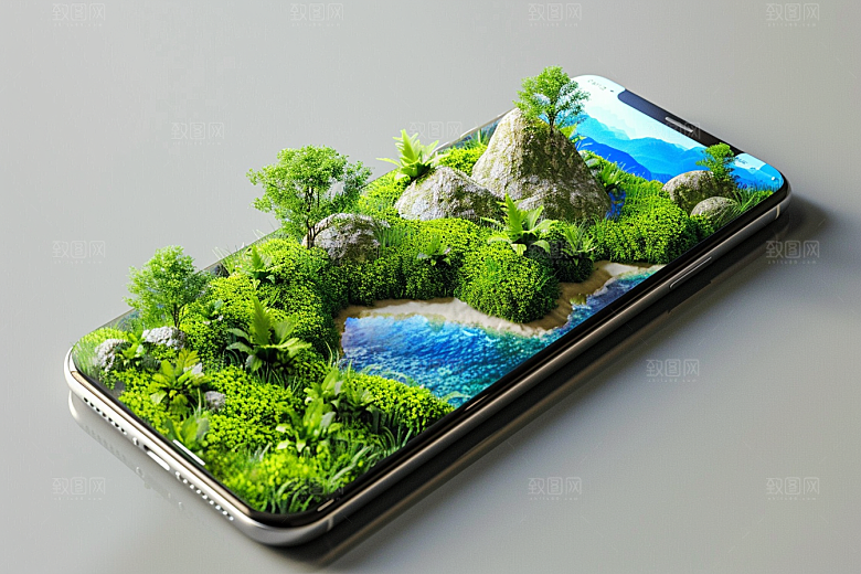 手机VR山水立体科技模型