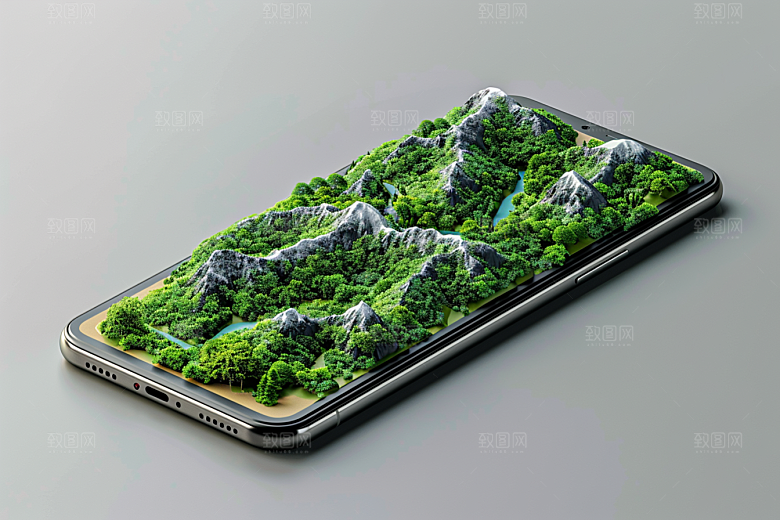 手机VR山水立体数码设备模型
