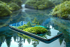 手机VR山水3D科技模型