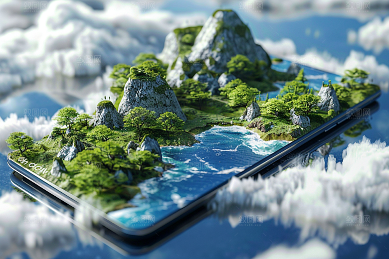 手机VR山水超现实未来模型