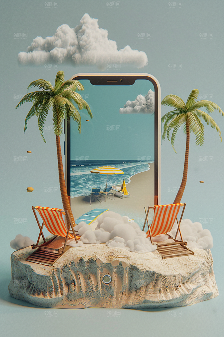 手机VR山水数码设备超现实模型