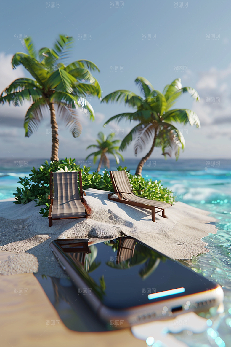 手机VR山水超现实数码设备模型
