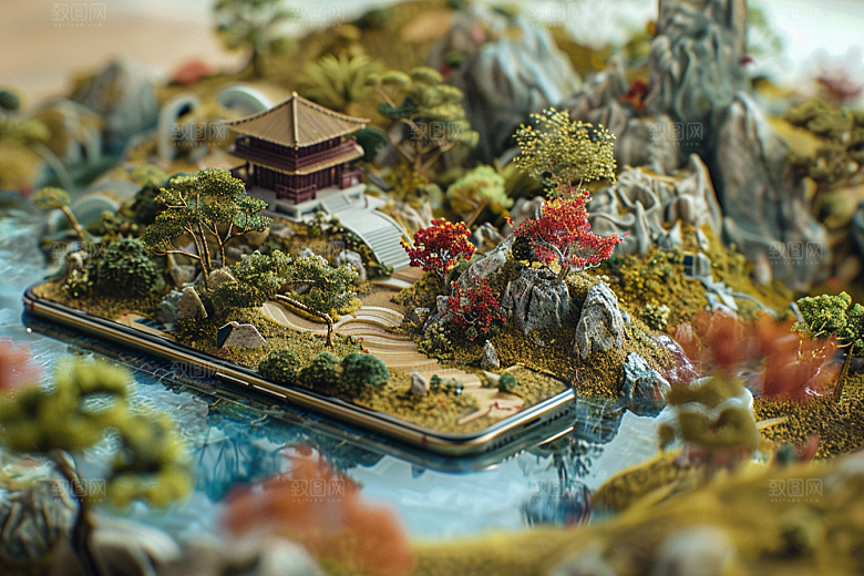 手机VR山水立体超现实模型