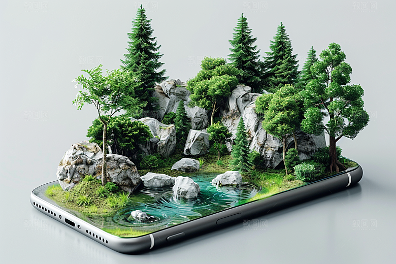 手机VR山水虚拟现实科技模型