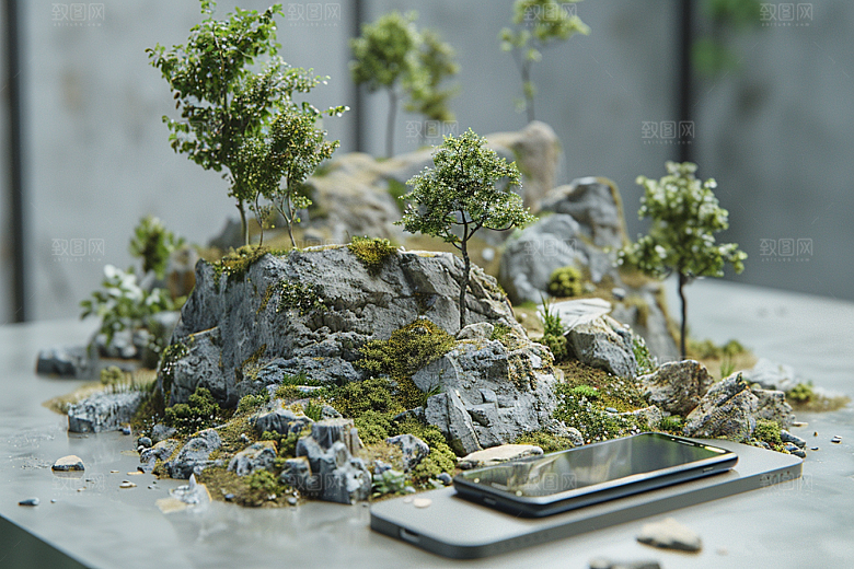 手机VR山水立体科技模型