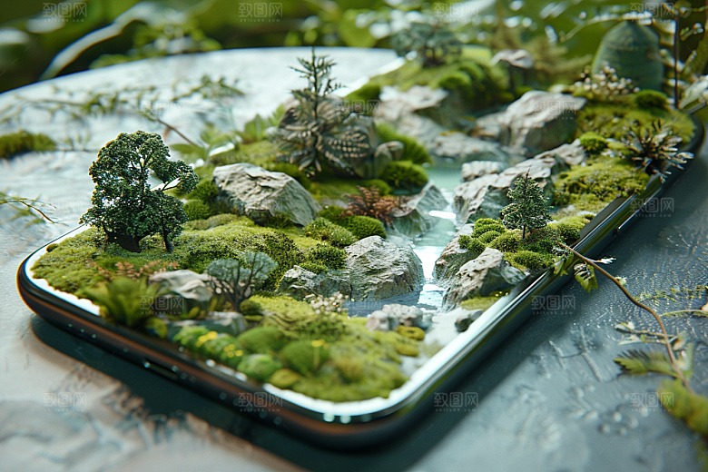 手机VR山水自然未来模型