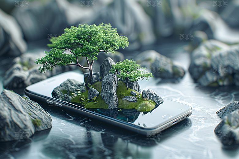 手机VR山水数码设备超现实模型