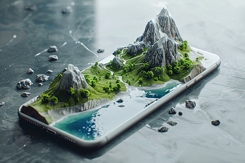 手机VR山水数码设备超现实模型
