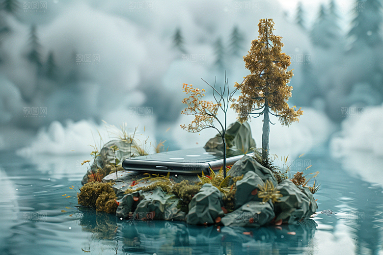 手机VR山水未来科技模型