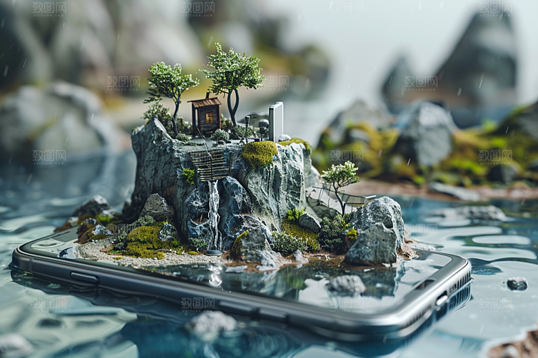 手机VR山水未来虚拟现实模型