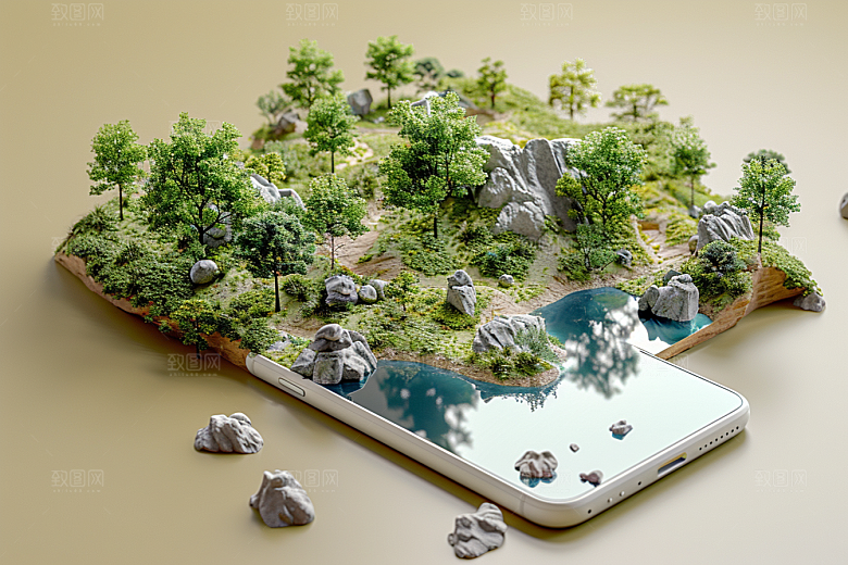 手机VR山水数码设备高清模型