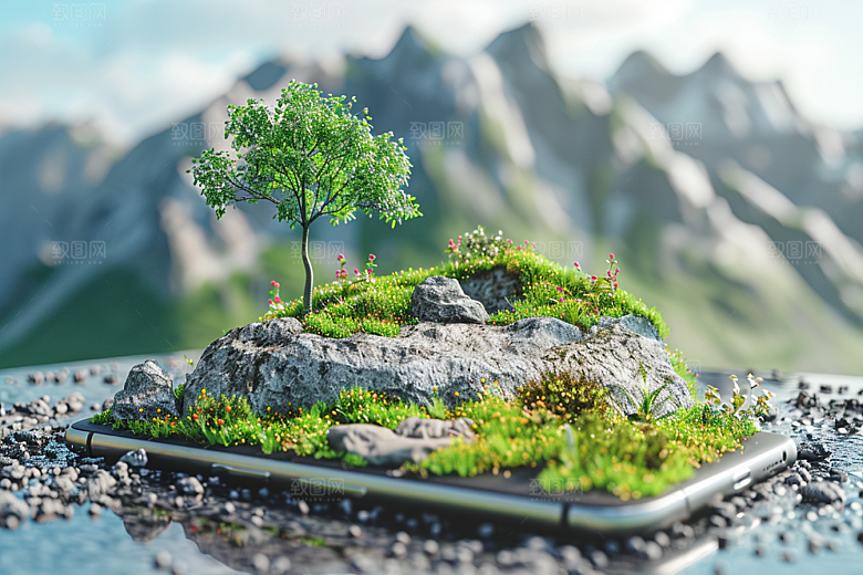 手机VR山水3D超现实模型