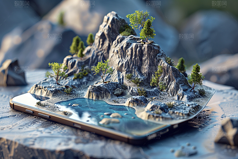 手机VR山水立体自然模型