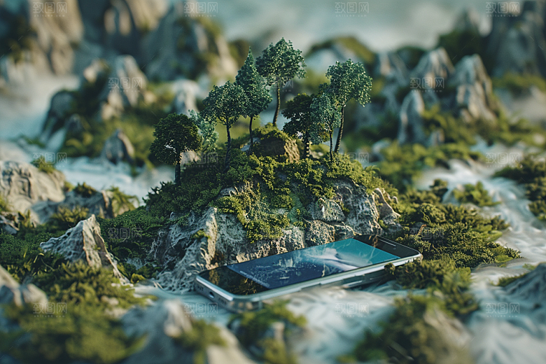 手机VR山水3D数码设备模型