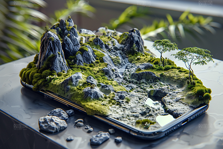 手机VR山水幻想风自然模型