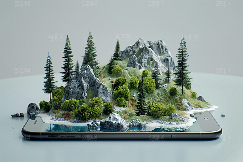 手机VR山水立体数码设备模型