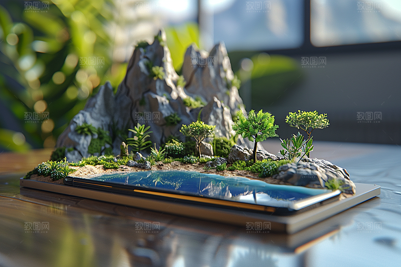 手机VR山水数码设备风光模型